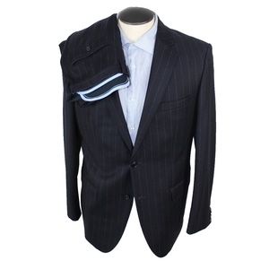 Hugo Boss navy pinstripe suit cashmere wool 42RUS